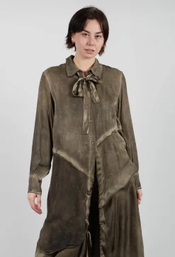 Shirt Dress in Raso di Viscosa Green Tuscany