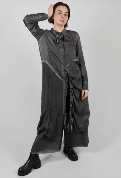 Shirt Dress in Raso di Viscosa Grey Storm