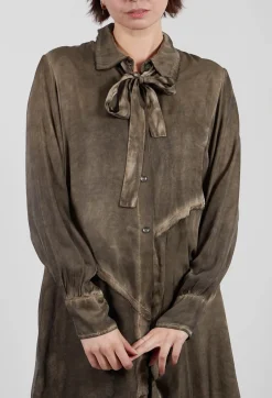 Shirt Dress in Raso di Viscosa Green Tuscany