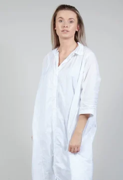 Shirt Dress with Cropped Sleeves in White