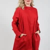 Shirt Dress with Stand Collar in Red