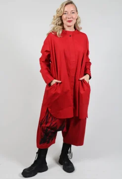 Shirt Dress with Stand Collar in Red