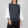 Shirt Sleeve Jumper in Antracite and Off White