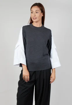 Shirt Sleeve Jumper in Antracite and Off White