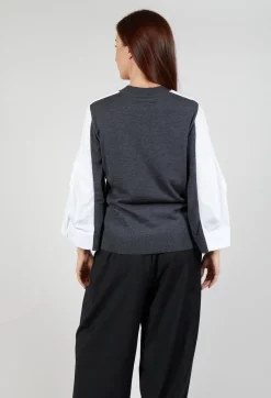 Shirt Sleeve Jumper in Antracite and Off White