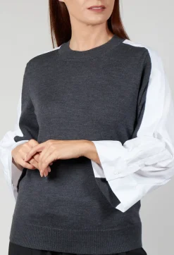 Shirt Sleeve Jumper in Antracite and Off White