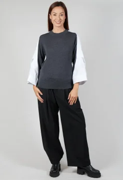 Shirt Sleeve Jumper in Antracite and Off White