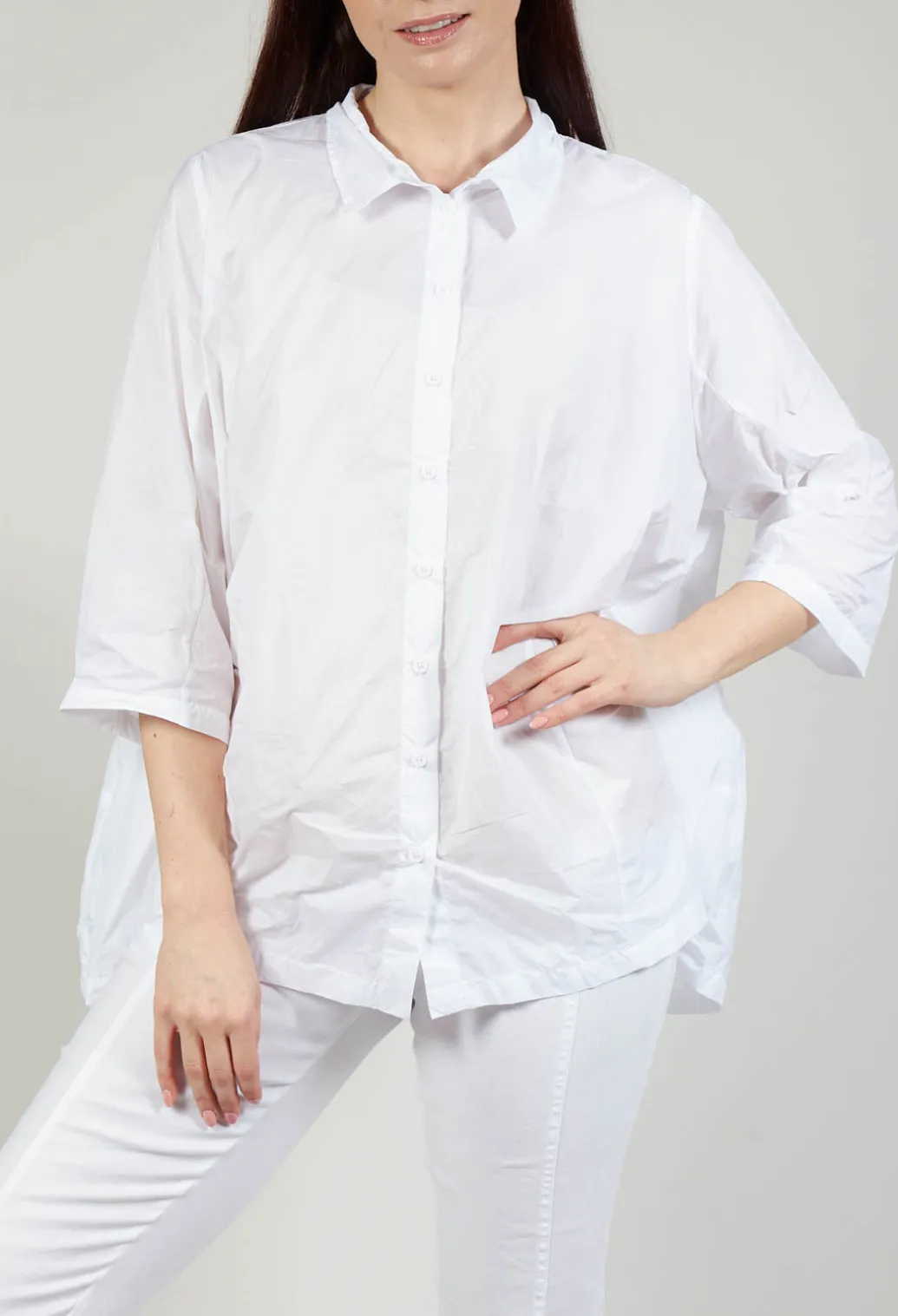 Shirt with Cropped Sleeves in White