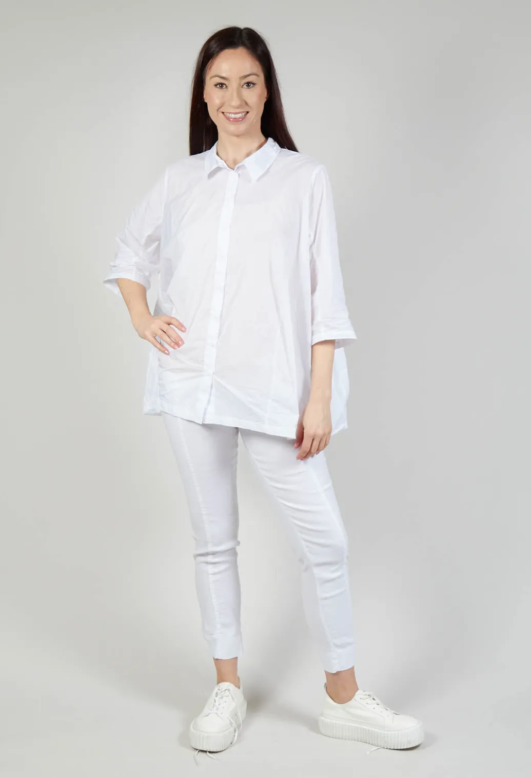 Shirt with Cropped Sleeves in White