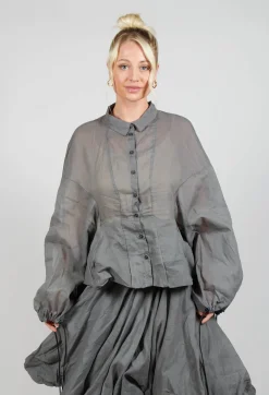 Shirt with Cuff Pull Toggles in Pencil Cloud Stiff