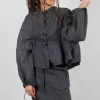 Shirt with Cuff Pull Toggles in Coal Cloud Stiff