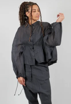 Shirt with Cuff Pull Toggles in Coal Cloud Stiff