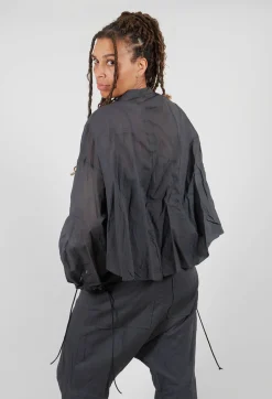 Shirt with Cuff Pull Toggles in Coal Cloud Stiff