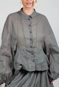 Shirt with Cuff Pull Toggles in Pencil Cloud Stiff