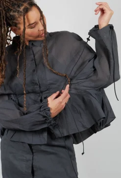 Shirt with Cuff Pull Toggles in Coal Cloud Stiff