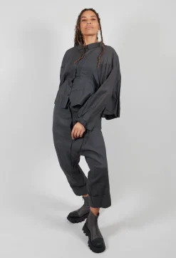 Shirt with Cuff Pull Toggles in Coal Cloud Stiff