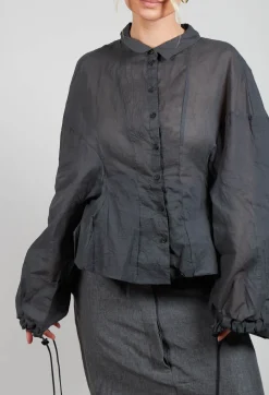Shirt with Cuff Pull Toggles in Coal Cloud Stiff