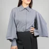 Shirt with Flared Puff Sleeves in Black Check