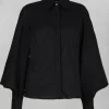Shirt with Flared Puff Sleeves in Black