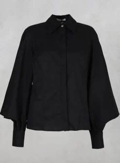Shirt with Flared Puff Sleeves in Black