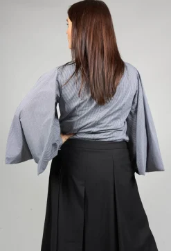 Shirt with Flared Puff Sleeves in Black Check
