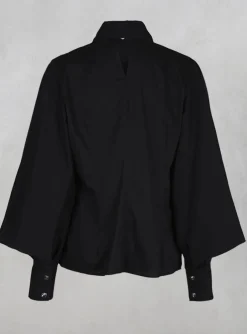 Shirt with Flared Puff Sleeves in Black