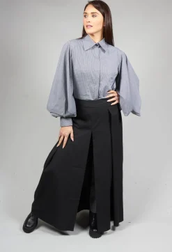 Shirt with Flared Puff Sleeves in Black Check