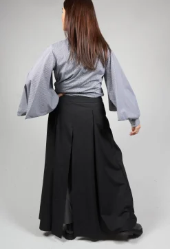 Shirt with Flared Puff Sleeves in Black Check