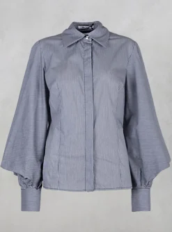 Shirt with Flared Puff Sleeves in Black Check