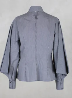Shirt with Flared Puff Sleeves in Black Check