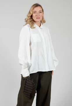 Shirt with Gathered Cuffs in White