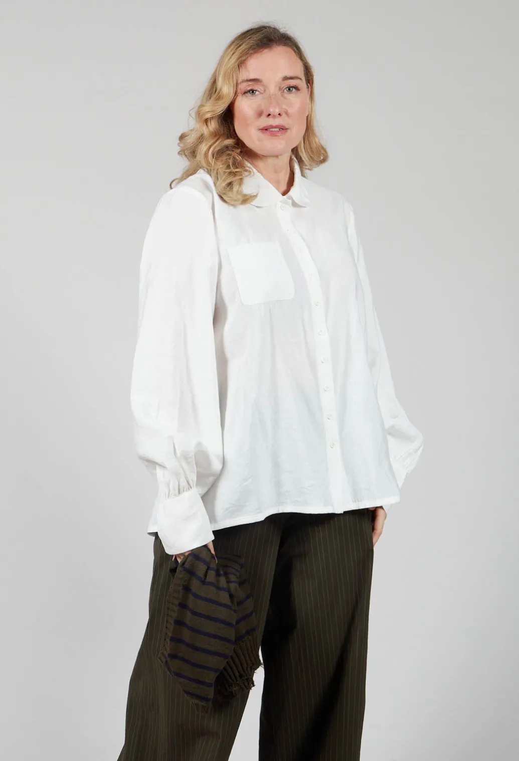 Shirt with Gathered Cuffs in White