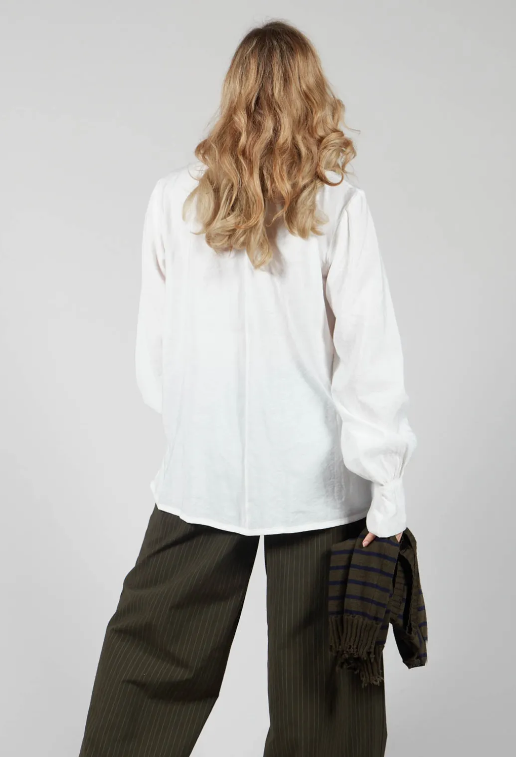 Shirt with Gathered Cuffs in White