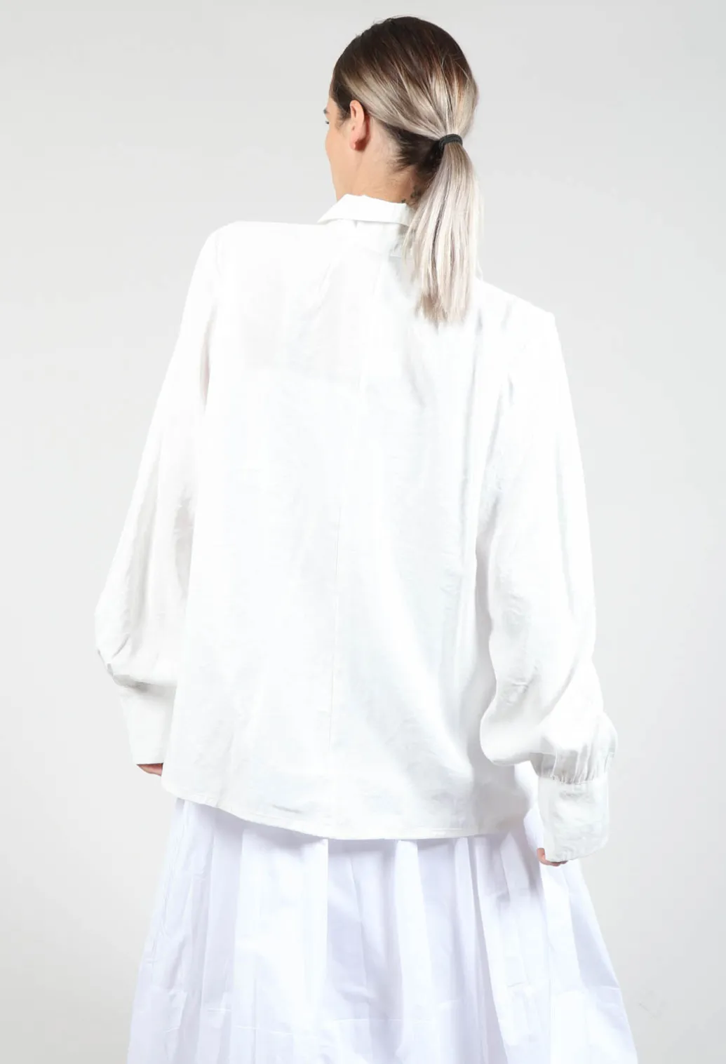Shirt with Gathered Cuffs in White