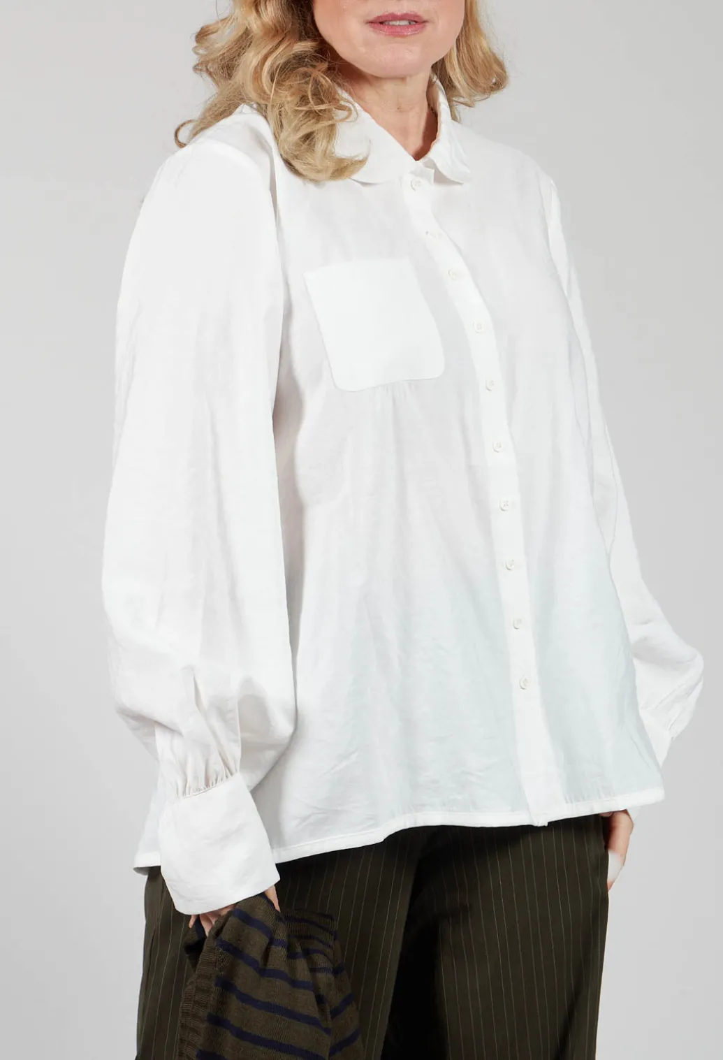 Shirt with Gathered Cuffs in White