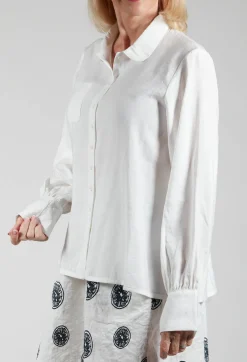Shirt with Gathered Cuffs in White
