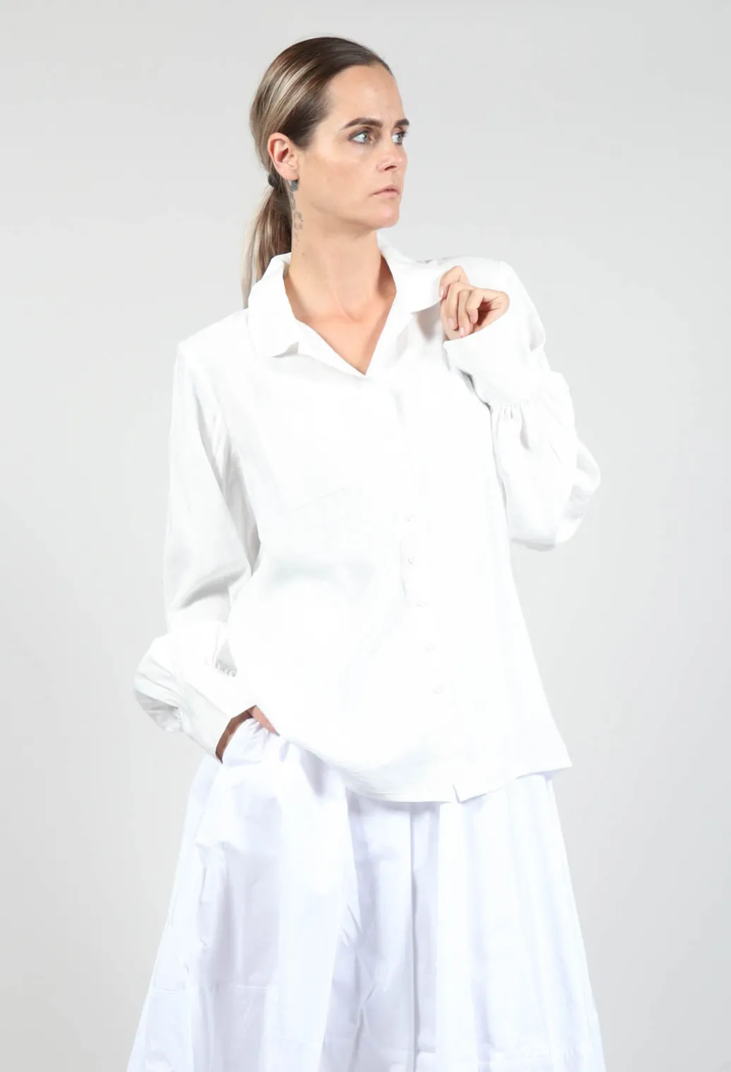 Shirt with Gathered Cuffs in White