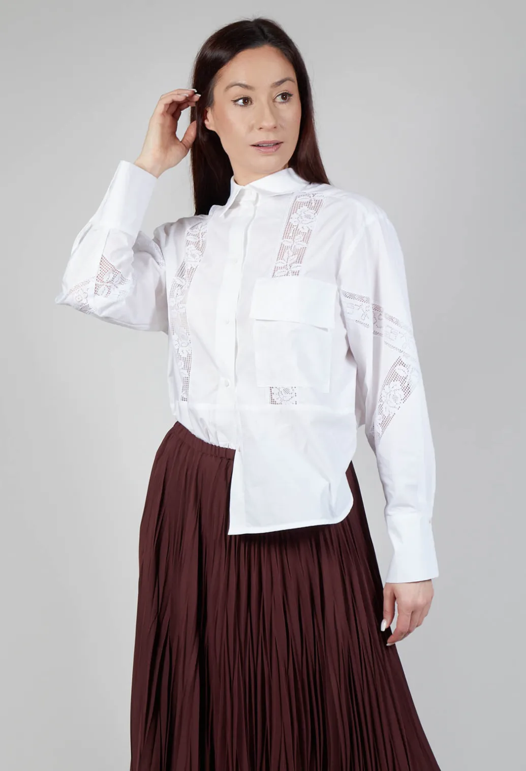 Shirt with Lace Inserts in White