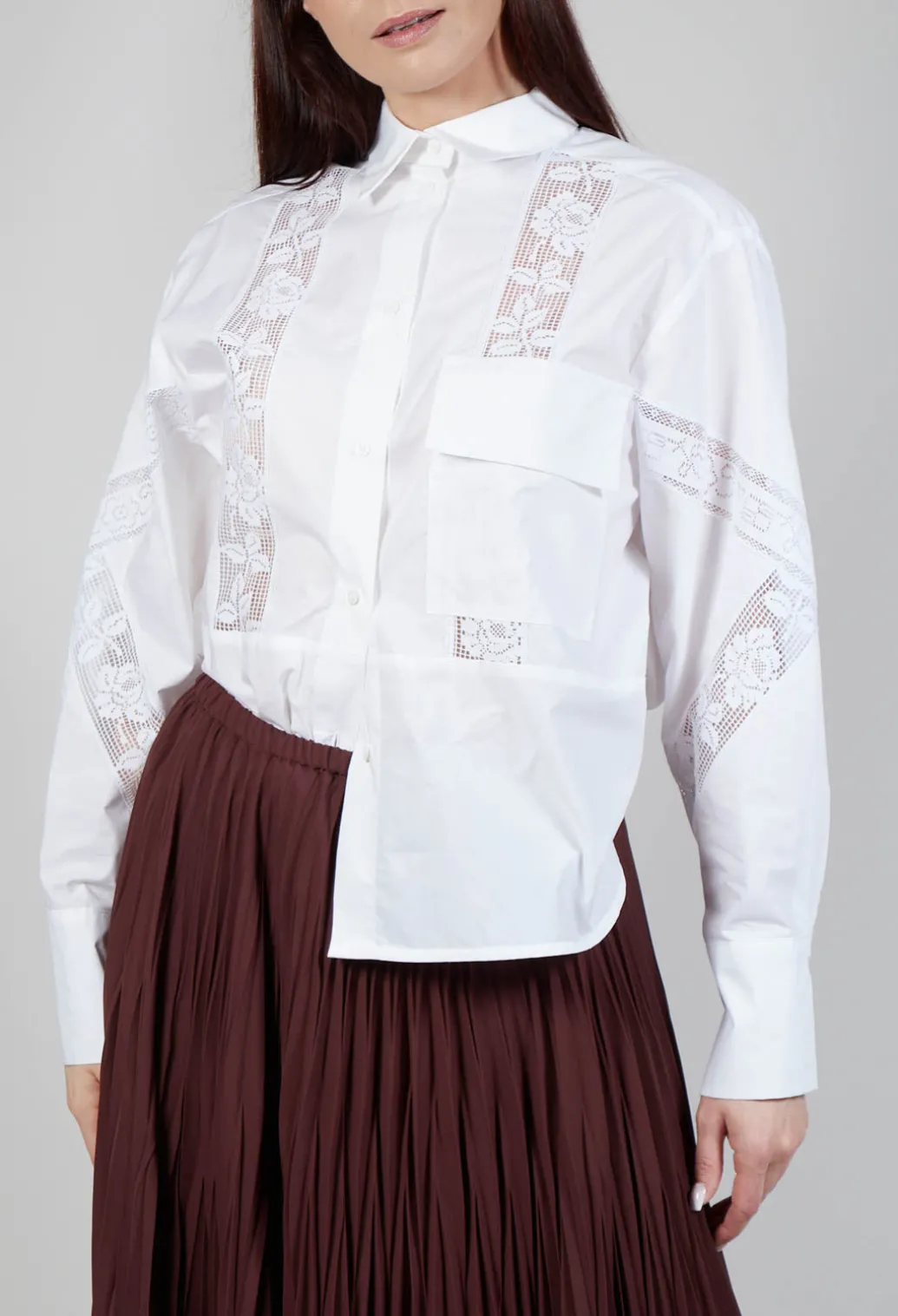 Shirt with Lace Inserts in White