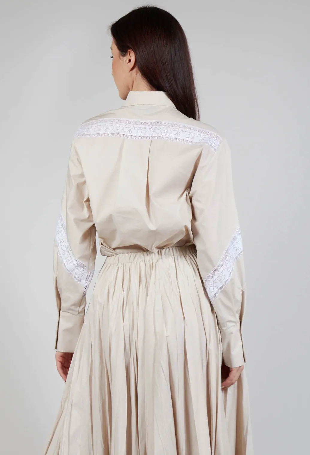 Shirt with Lace Inserts in Dune