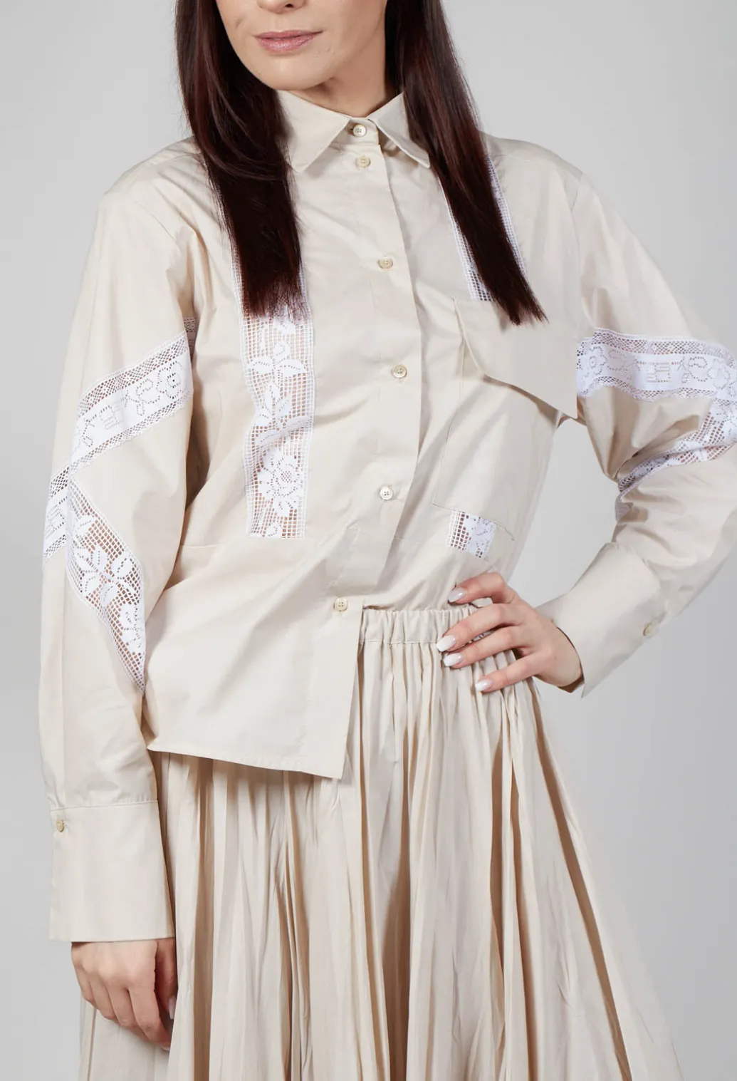 Shirt with Lace Inserts in Dune