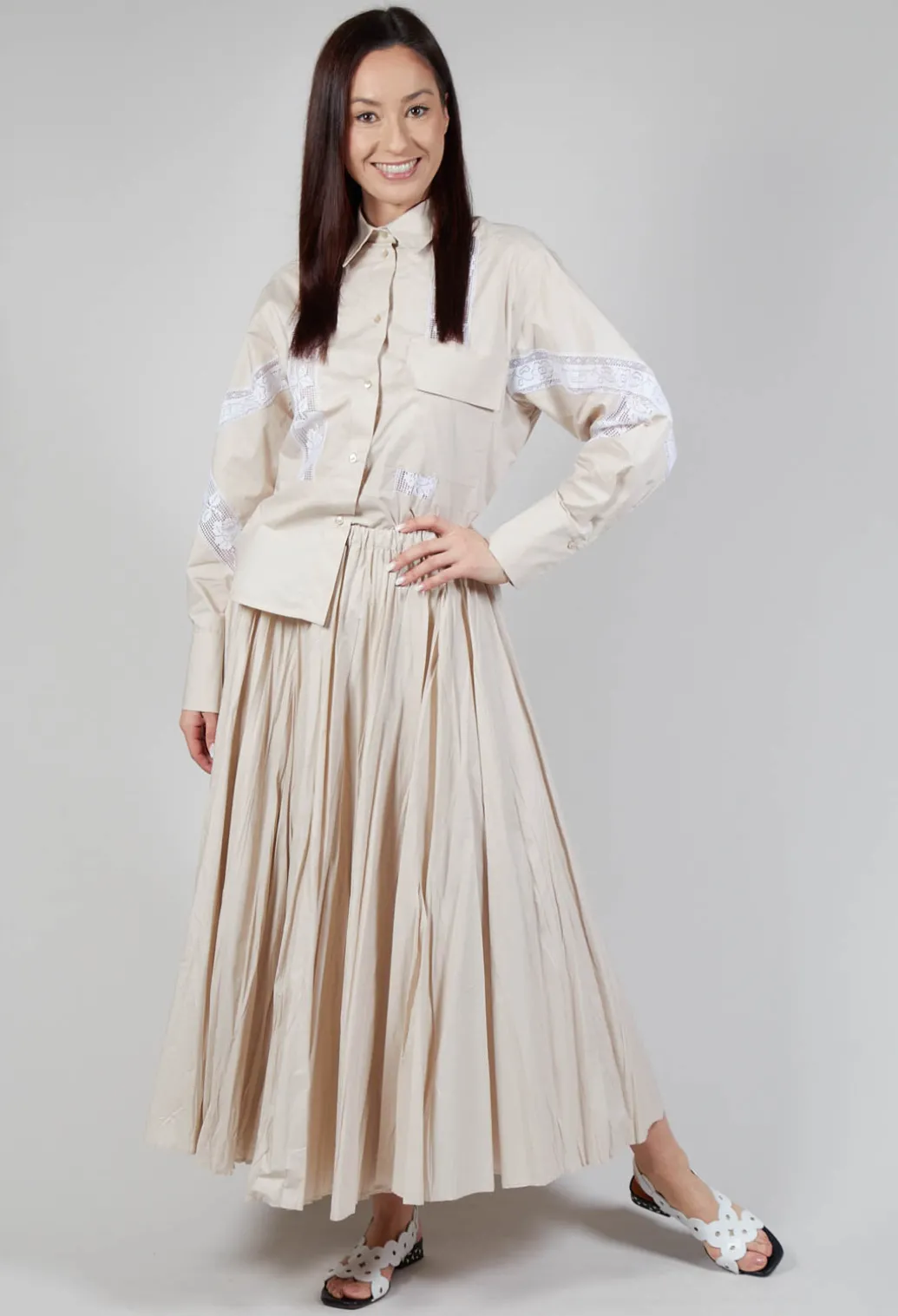 Shirt with Lace Inserts in Dune