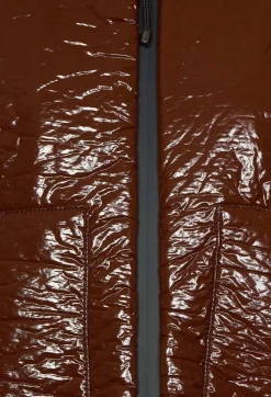 Short A Line Jacket with Hood in Glossy Mahony