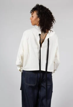 Short Blouse with Ribbon Tie Neck in Ivory