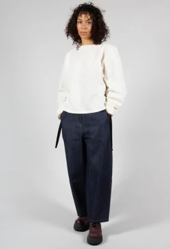Short Blouse with Ribbon Tie Neck in Ivory