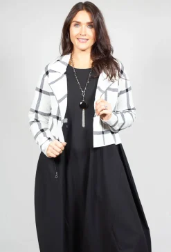 Short Cardigan with Check Design in White