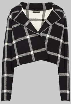 Short Cardigan with Check Design in Black
