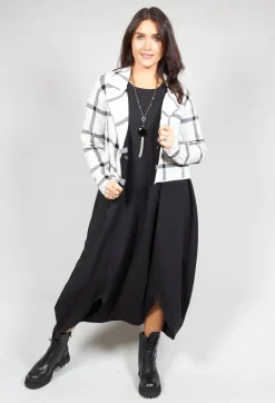 Short Cardigan with Check Design in White