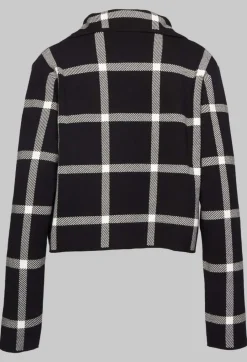 Short Cardigan with Check Design in Black