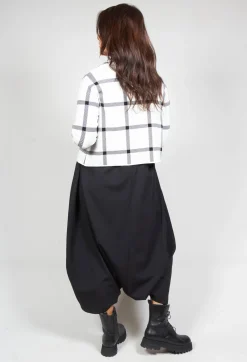 Short Cardigan with Check Design in White